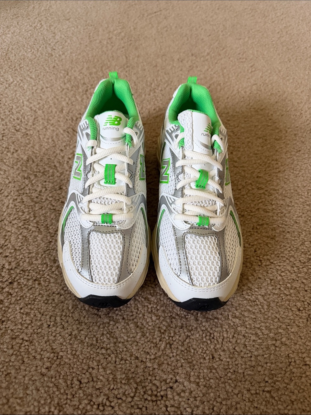 New Balance White and Lime Green Running Shoes